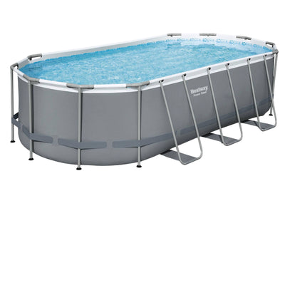 Bestway Power Steel 18' x 9' x 48" Oval Metal Frame Above Ground Outdoor Swimming Pool Set with 1500 GPH Filter Pump, Ladder, and Pool Cover