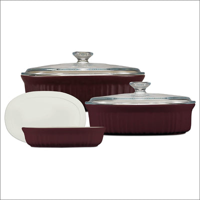 CorningWare 6-Piece Stoneware Bakeware Sets With Glass Lids, Includes 2.5 QT, 1.5 QT, 15 OZ Baking Dishes | Preheated Oven, Microwave, Freezer, Fridge & Dishwasher Safe, BPA Free, French Cabernet