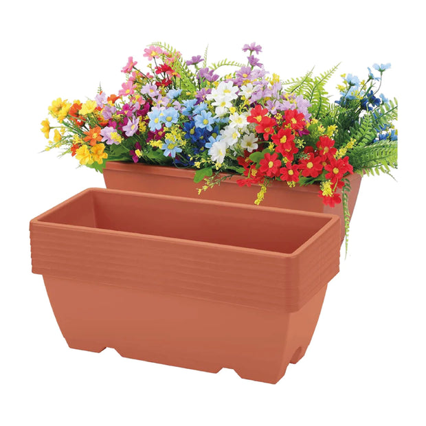8 Pack Window Box Planter 17 Inch Red Plastic Vegetable Flower Planters Boxes Rectangular Flower Pots with Saucers for Indoor Outdoor Garden Patio