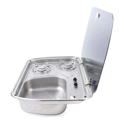 Kitchen Prep & Utility Sink,Outdoor Sink Cooktop Combo,Large RV Sink 2 Gas Burners RV Stove ,Hand Wash Basin Sink without Faucet for Boat Caravan RV Camper