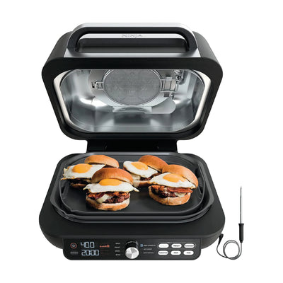 Foodi Smart XL Pro 7-in-1 Indoor Grill/Griddle Combo, use Opened or Closed, with Griddle, Air Fry, Dehydrate & More, Pro Power Grate, Flat Top Griddle, Crisper, Smart Thermometer, Black