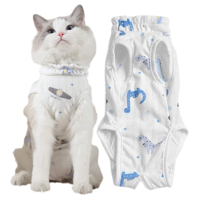 Cat Professional Recovery Suit for Cats After Surgery, E-Collar Alternative, Breathable Cat Recovery Suit for Abdominal Wounds,Pajama Suit for Kitten Anti-Biting Licking(CRSS09-dinosaur Pattern-M)