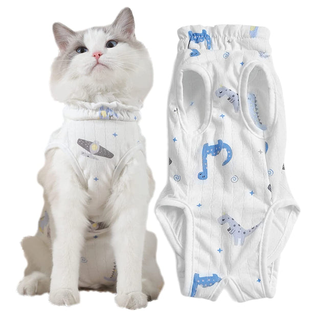 Cat Professional Recovery Suit for Cats After Surgery, E-Collar Alternative, Breathable Cat Recovery Suit for Abdominal Wounds,Pajama Suit for Kitten Anti-Biting Licking(CRSS09-dinosaur Pattern-M)