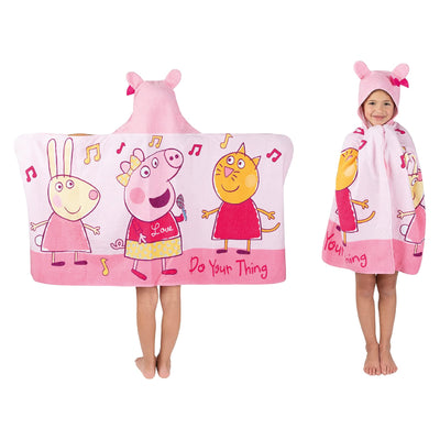 Franco Peppa Pig Kids Bath/Pool/Beach Soft Cotton Terry Hooded Towel Wrap, 24 in x 50 in