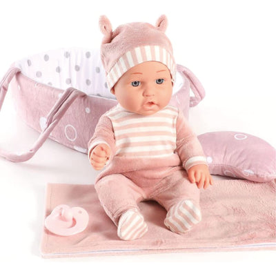 12'' Baby Doll Playset with Washable Doll Accessories Includes Carrier Bassinet Bed, Pacifier, Blanket, and Pillow, First Baby Dolls for Toddlers 36 Months and Up