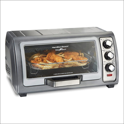 Hamilton Beach Air Fryer Countertop Toaster Oven with Large Capacity, Fits 6 Slices or 12” Pizza, 4 Cooking Functions for Convection, Bake, Broil, Roll-Top Door, Easy Reach Sure-Crisp, Stainless Steel