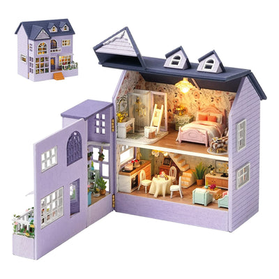 Dollhouse DIY Miniature Wooden Furniture Kit,Mini Handmade Doll House with LED,1:24 Scale Creative Woodcrafts Toys for Adult Friend Lover Birthday Gift D32