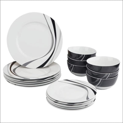 Basics 18-Piece Kitchen Dinnerware Set, Plates, Dishes, Bowls, Service for 6, Swirl