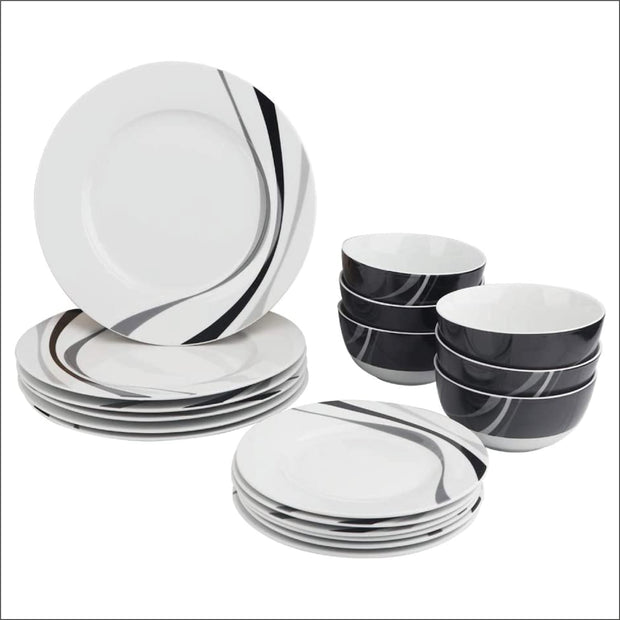 Basics 18-Piece Kitchen Dinnerware Set, Plates, Dishes, Bowls, Service for 6, Swirl