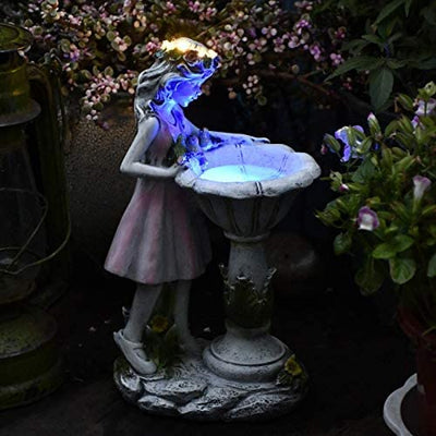 Fairy Garden Statue, Solar Garden Angel Figurine Outdoor Decorations Fairy Girl Resin Sculptures for Patio Yard Porch Lawn Ornament Housewarming