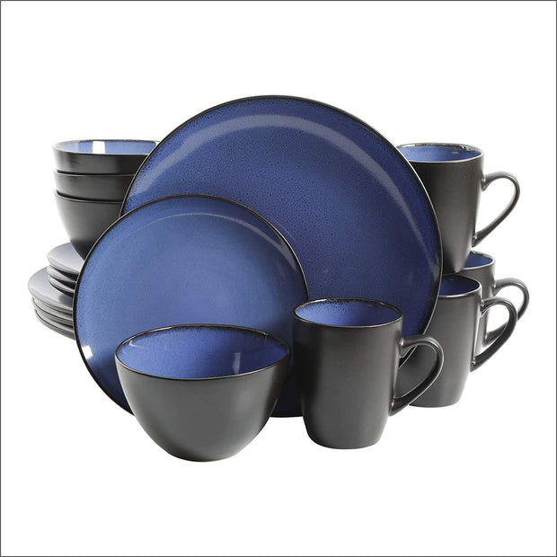 Gibson Soho Lounge Round Reactive Glaze Stoneware Dinnerware Set, Service for 4 (16pc), Blue, Soho Round.