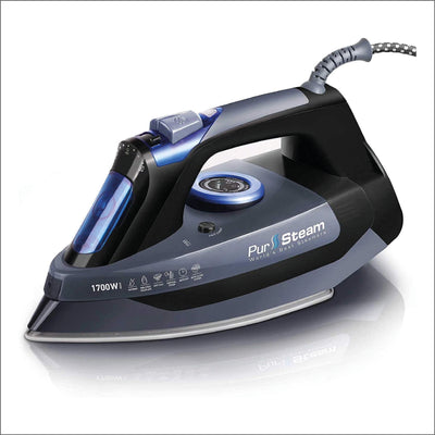 Professional Grade 1700W Steam Iron for Clothes with Rapid Even Heat Scratch Resistant Stainless Steel Sole Plate, True Position Axial Aligned Steam Holes, Self-Cleaning Function