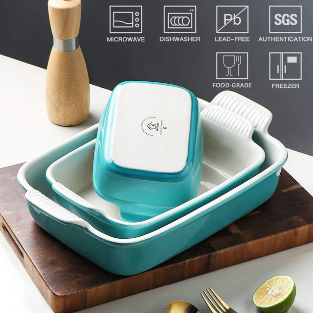 Porcelain Bakeware Set for Cooking, Ceramic Rectangular Baking Dish Lasagna Pans for Casserole Dish, Cake Dinner, Kitchen, Banquet and Daily Use, 13 x 9.8 inch(Turquoise)