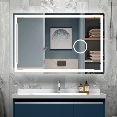 48''x30'' LED Bathroom Mirror with Built-in Bluetooth Speaker and 3X Magnifier - Smart Lighted Vanity Makeup Wall Mounted Mirrors - 3 Lights Setting Anti-Fog Dimmable Touch Button