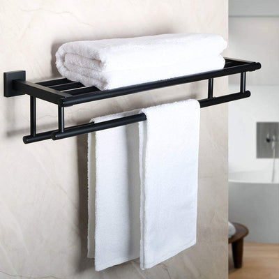 Towel Rack for Bathroom and Lavatory,Wall Mount Tower Holder Towel Hanger with Double Towel Bars,SUS 304 Stainless Steel Tower Shelf,GZ8000-B(Matte Black,24-Inch)