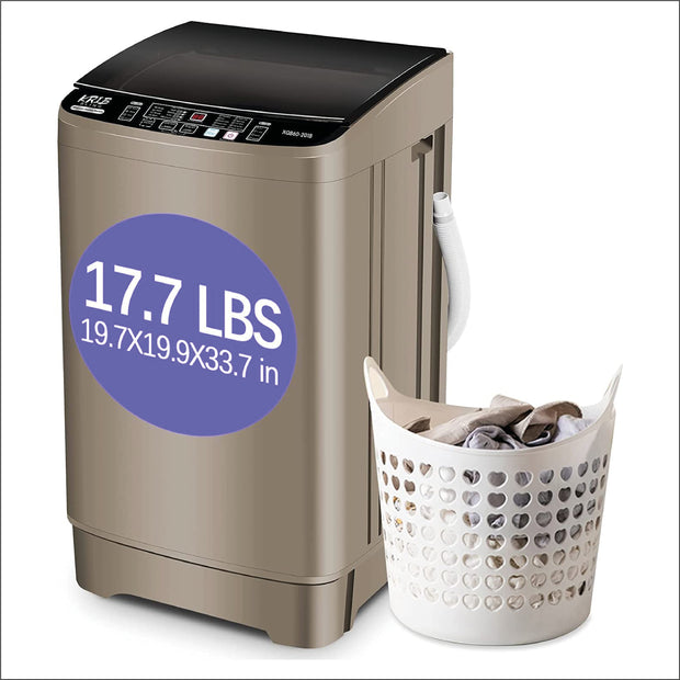 Krib Bling Full-Automatic Washing Machine with Drain Pump, 17.7 lbs Compact Washer, 10 Wash Program & 8 Water Level, Ideal for Apartment, Dorm
