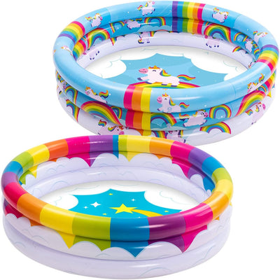 Inflatable Kiddie Pool, 2 Pack 47'' Rainbow Unicorn Baby Swimming Pool 3 Ring Swim Pool for Kids, Water Pool for Summer Fun for Ages 3+