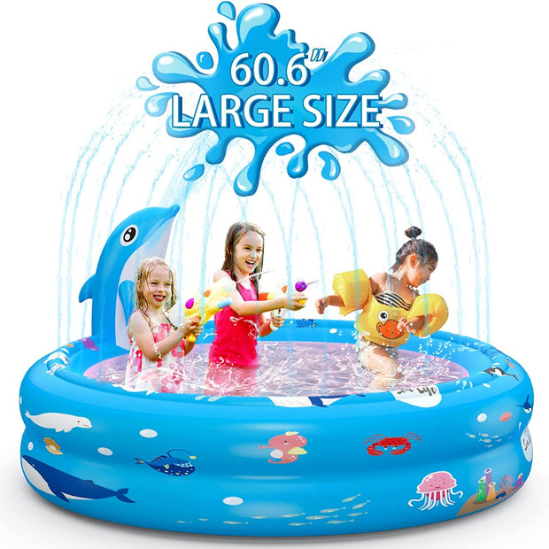 G-TING Inflatable Swimming Pool, 2 in 1 Kids Pool with Dolphin Sprinkler for Backyard, Blow up Kiddie Pool for Kids Toddlers 1-3 Ages 3+, Summer Outdoor...