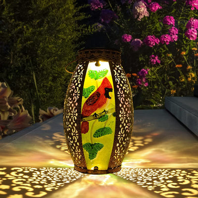Solar Lanterns Outdoor Hanging Light - Solar Powered Cardinal Glass Lights Decorative Waterproof Tabletop Lampwith Hollowed-Out Design for Indoor Yard Table Patio Garden Pathway Holiday