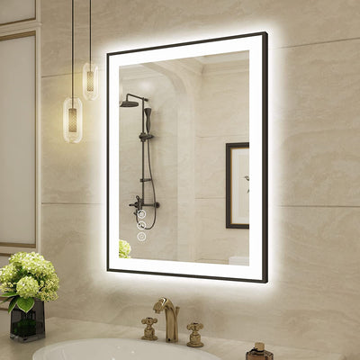 20x28 Framed LED Mirror for Bathroom, Dimmable LED Vanity Mirror with Lights, Backlit and Front Lighted Mirror for Wall, Anti-Fog (Horizontal/Vertical)