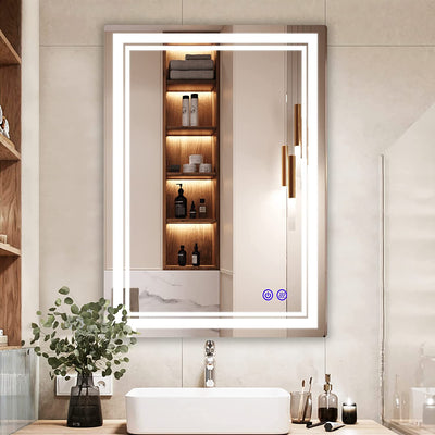 20x28 Inch LED Mirror Bathroom Vanity Mirrors, Wall Mounted LED Makeup Mirror with Anti-Fog, 3000-6000K Adjustable, Memory Dimmable Touch Switch (Vertical & Horizontal)