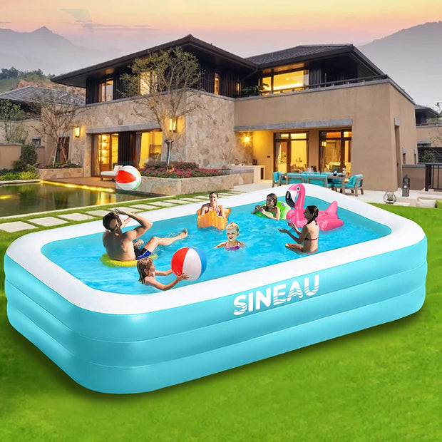 Inflatable Pool, SINEAU Inflatable Pool for Kids and Adults, 120" X 72" X 22" Oversized Thickened Family Swimming Pool for Kids, Toddlers, Adults, Outdoor, Garden, Backyard, Summer Water Party