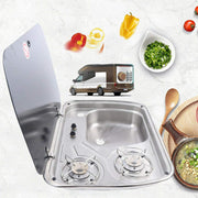 Kitchen Prep & Utility Sink,Outdoor Sink Cooktop Combo,Large RV Sink 2 Gas Burners RV Stove ,Hand Wash Basin Sink without Faucet for Boat Caravan RV Camper