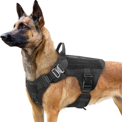 Tactical Dog Harness for Large Dogs, Heavy Duty Dog Harness with Handle, No-Pull Service Dog Vest Large Breed, Adjustable Military Dog Vest Harness for Training Hunting Walking, Black, L