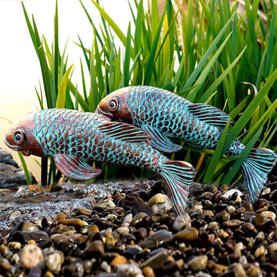 Garden Statues, Koi Fish Decor, Set of 2 Antique Ceramic Koi Fish Garden Statue,Fish Sculpture Garden for Outdoors, Patio Decor, Backyard and Home Kitchen Decoration