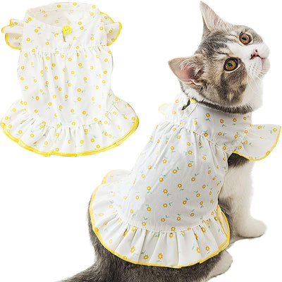 Pet Summer Floral Dresses Sunflower Princess Dog Dress Cat Dress for Small Breeds Puppy Cat Clothing Dog Apparel (Large)