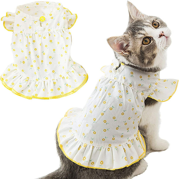 Pet Summer Floral Dresses Sunflower Princess Dog Dress Cat Dress for Small Breeds Puppy Cat Clothing Dog Apparel (Large)