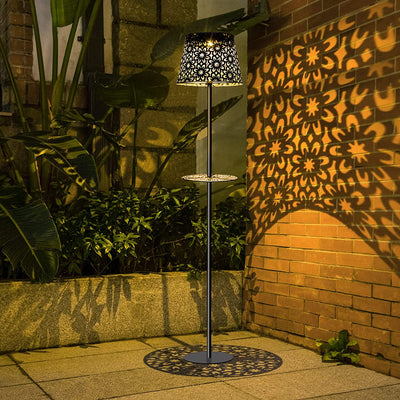 Outdoor Floor Lamps Solar Powered - 2 in 1 Waterproof Standing Lamp with Shelf, Metal Solar Lights Garden Decor Outside Table Lamp for Patio, Yard, Balcony, Farmhouse Decorations (49.2 inches Tall)