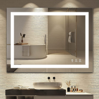 LED Bathroom Mirror,36x28 Inch Bathroom Vanity Mirror Wall Mounted with 3000K-6000K Adjustable, Anti-Fog, Smart Touch Button, Stepless Dimmable Lighted Makeup Mirror, Horizontal/Vertical