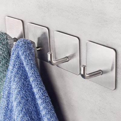 Adhesive Hooks Heavy Duty Stick on Wall Towel Door Waterproof Stainless Steel Holders for Hanging Clothes Bathroom Hook 4 Pack
