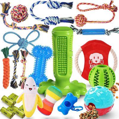 Chew Toys for Puppy ,Teething ,Boredom, 20 Pack Pet Toothbrush Chew Toys with Rope Toys, Treat Balls and Squeaky Toy for Small Dogs