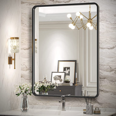 Black Bathroom Mirror for Wall, 22" x 30" Metal Framed Rectangle Mirror, Wall Mounted Vanity Mirror for Bathroom, Hangs Horizontal Or Vertical