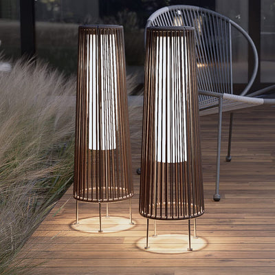Outdoor Solar Floor Lamp Resin Wicker Solar Light Outdoor Waterproof for Yard, Garden, Pathway, Deck, Gordes 2 Pack, Dark Brown