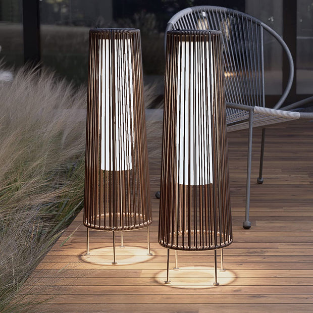 Outdoor Solar Floor Lamp Resin Wicker Solar Light Outdoor Waterproof for Yard, Garden, Pathway, Deck, Gordes 2 Pack, Dark Brown