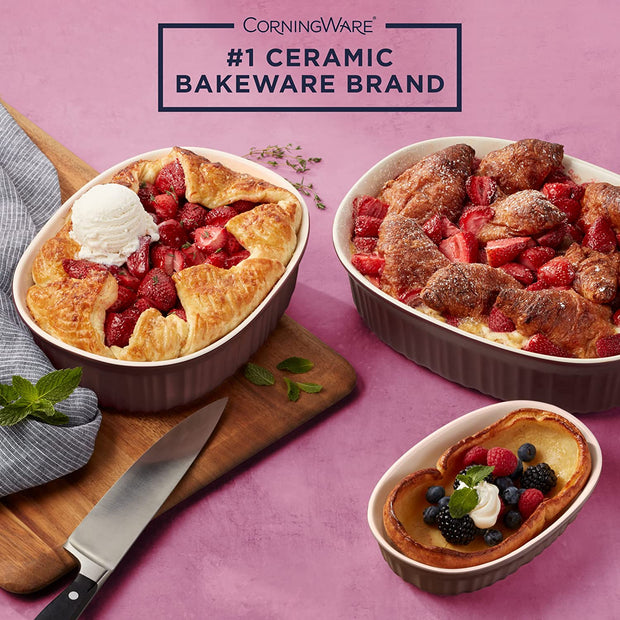 CorningWare 6-Piece Stoneware Bakeware Sets With Glass Lids, Includes 2.5 QT, 1.5 QT, 15 OZ Baking Dishes | Preheated Oven, Microwave, Freezer, Fridge & Dishwasher Safe, BPA Free, French Cabernet