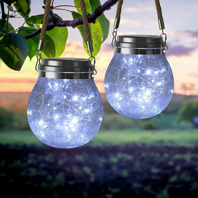 Solar Lantern Outdoor, 2-Pack 30 LED Outdoor Lanterns with Handle, Waterproof Hanging Solar Lights Party Decor, Solar Glass Lights Outdoor for Patio, Garden, Yard, Backyard, Pathway(White)