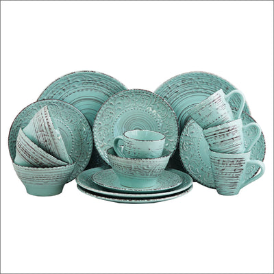 Elama Embossed Stoneware Ocean Dinnerware Dish Set, 16 Piece, Turquoise Brand: Elama