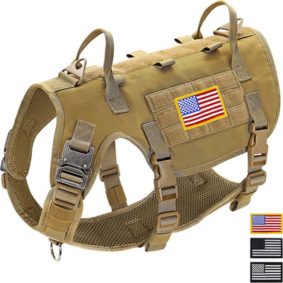 Tactical Dog Vest Harness, No Pull Military Dog Harness with 2 Handles，Adjustable & Escape Proof Training Vest for Medium Large Dogs, Khaki M