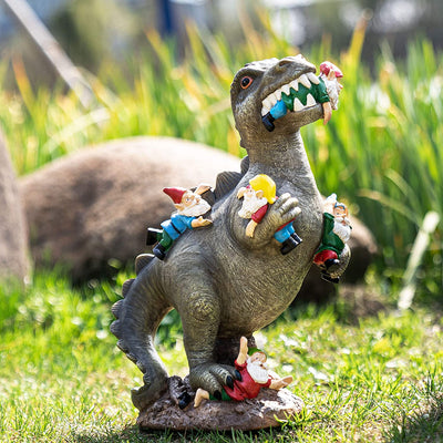 Garden Gnome Statues Outdoor Decor, 14” Dinosaur Gnomes Garden Art Outdoor for Fall Winter Garden Decor, Outdoor Statue for Patio, Lawn, Yard Decoration, Housewarming Garden Gift