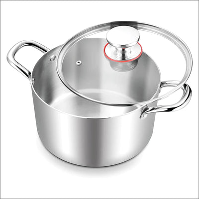 6 Quart Stock Pot, Stainless Steel Tri-Ply Cooking Pasta Pot with Tempered Glass Lid for Induction/Electric/Gas/Ceramic, Healthy & Durable, Double Riveted Handles & Dishwasher Safe