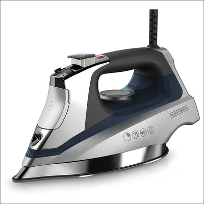 BLACK+DECKER Allure Professional Steam Iron, Comfort Grip, Stainless Steel Soleplate, Gray/Blue, D3030