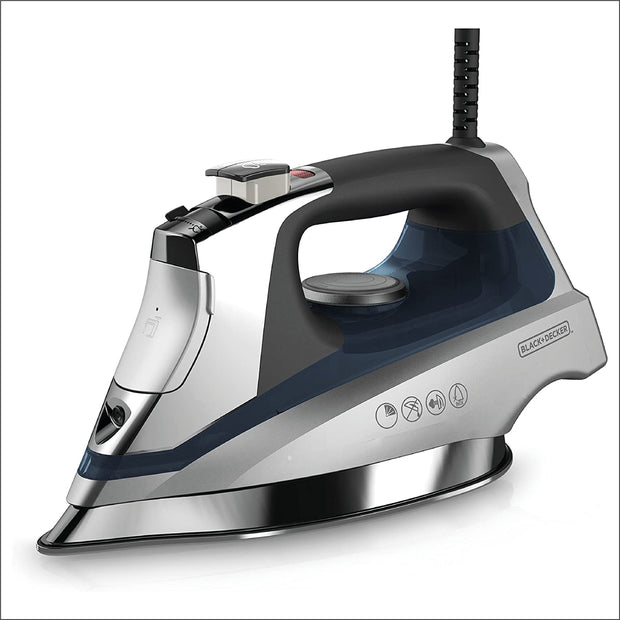 BLACK+DECKER Allure Professional Steam Iron, Comfort Grip, Stainless Steel Soleplate, Gray/Blue, D3030